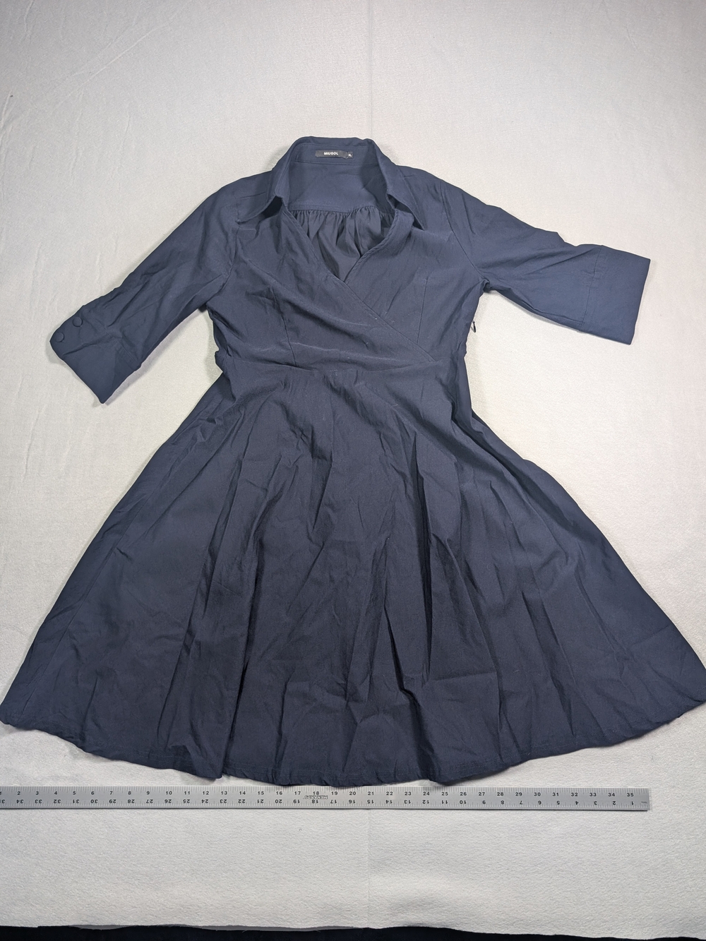 Miusol Women's Navy Fit-and-Flare Dress with Three-Quarter Sleeves